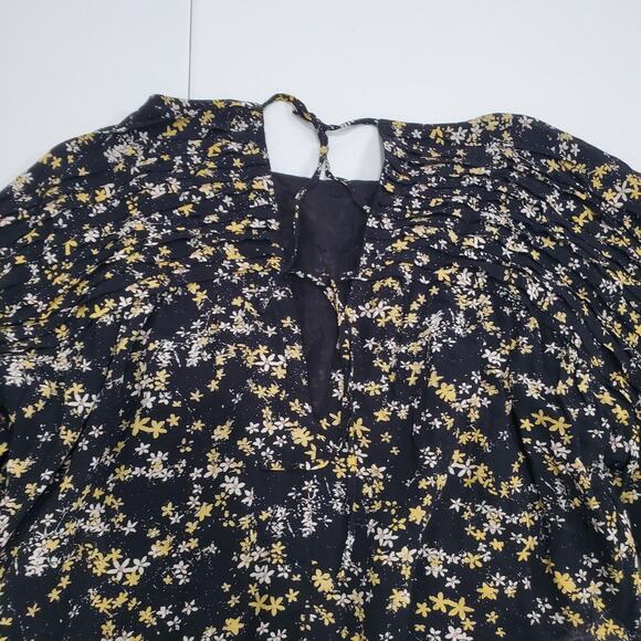 Intimately Free People Bodysuit Womens Large Black Floral Puff Sleeve Ruched - Picture 11 of 12